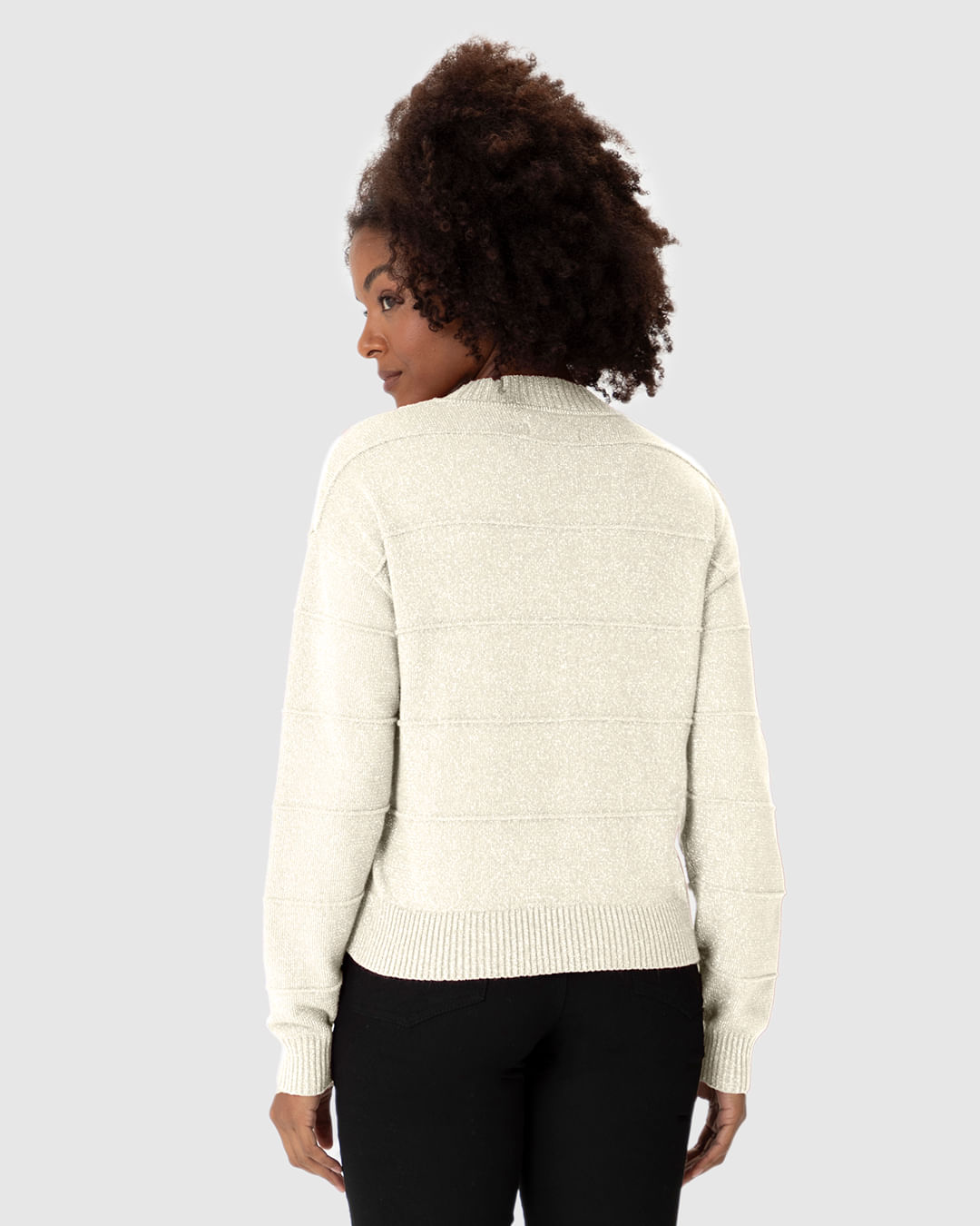 Suéter Feminino Manga Longa Relevo Listras Em Tricô - Imagem 10