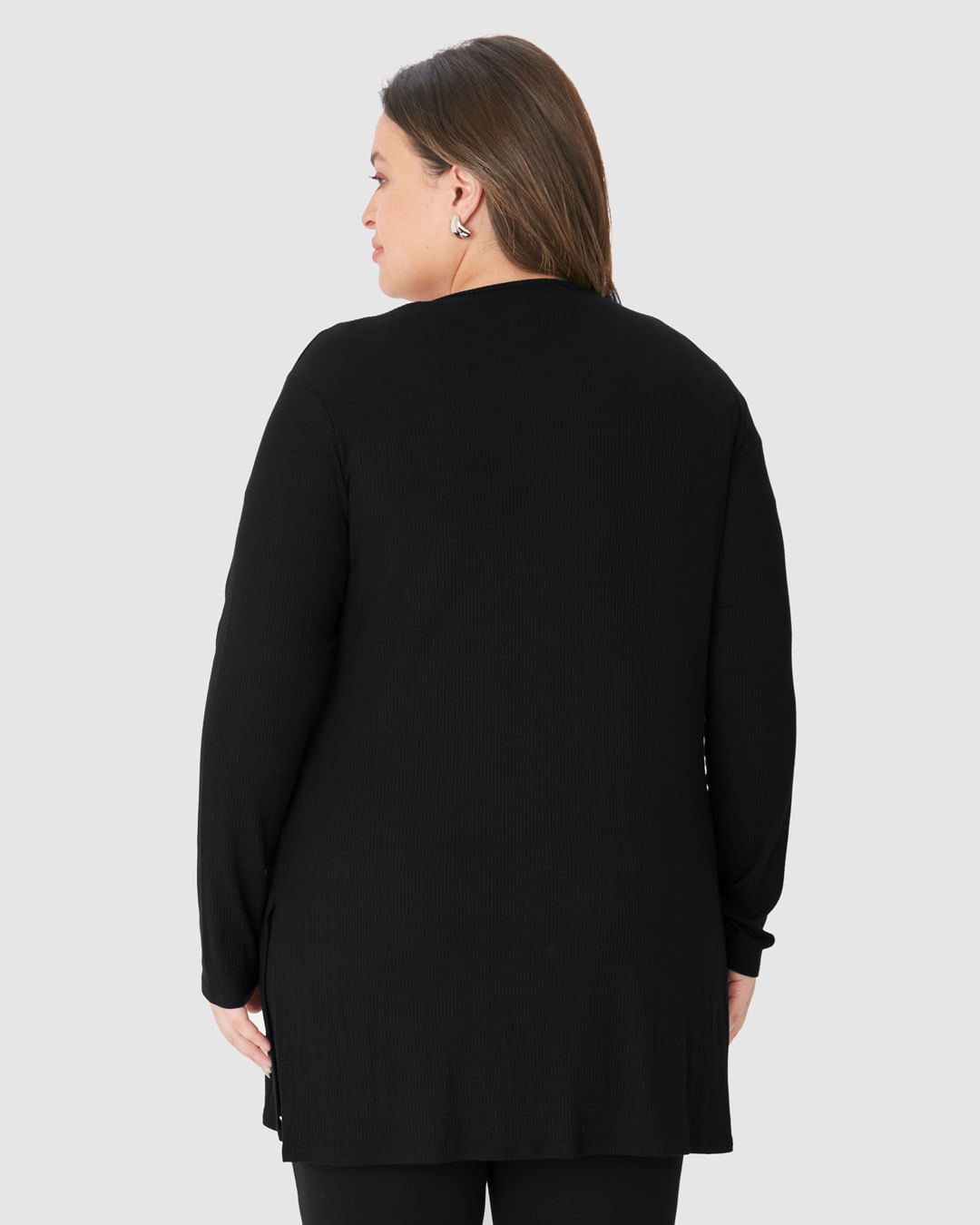 Cardigan Feminino Plus Size Amplo Em Malha Canelada De Viscose - Imagem 15