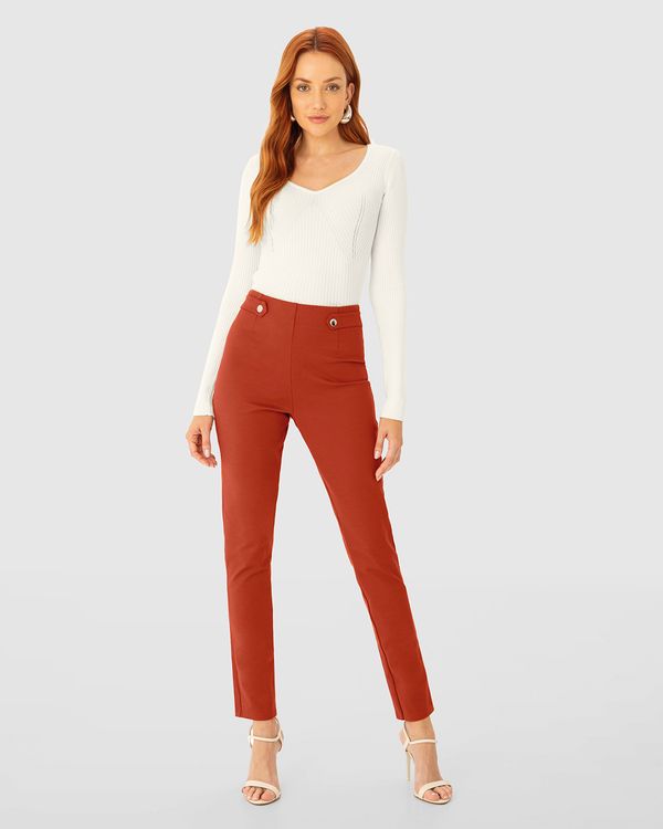 Calça Legging Feminina Detalhe Botões Metálicos Em Malha Interlock - ENFIM Marrom - PP