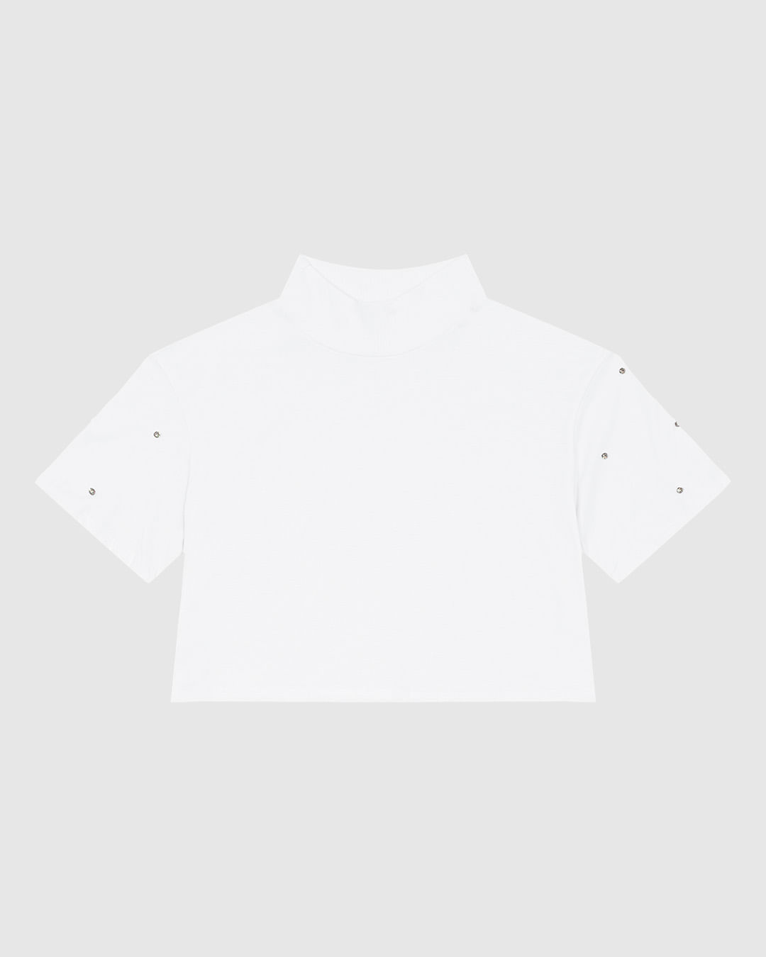 T-Shirt Feminina Cropped Gola Alta Aplique Strass em Algodão - ENFIM