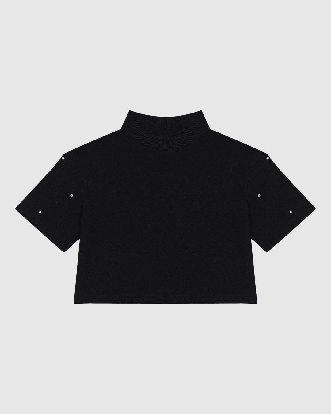 T-Shirt Feminina Cropped Gola Alta Aplique Strass Em Algodão - ENFIM - Imagem 5