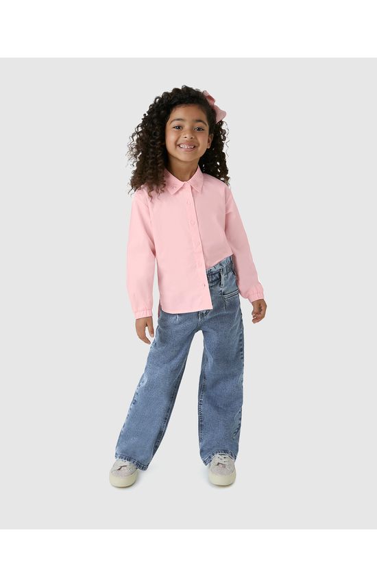 Calça Menina Wide Leg Cós Elástico Em Jeans Super Elastano - Carinhoso
