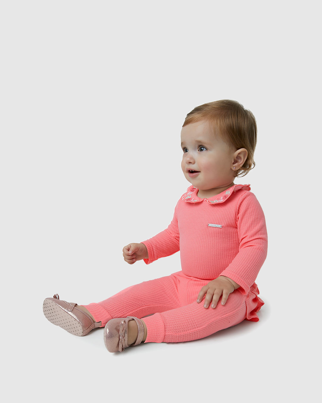 Conjunto Menina Body Gola Bordada e Calça Babados - Carinhoso