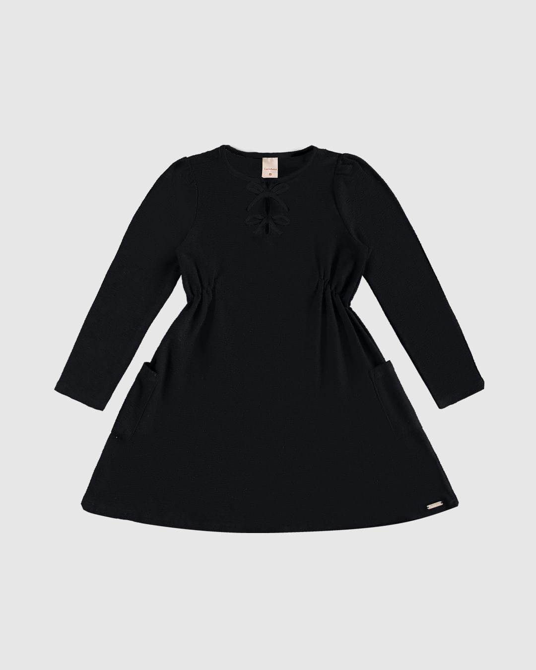 Vestido Menina Detalhe Laço Bolso Lateral em Malha Texturizada - Carinhoso