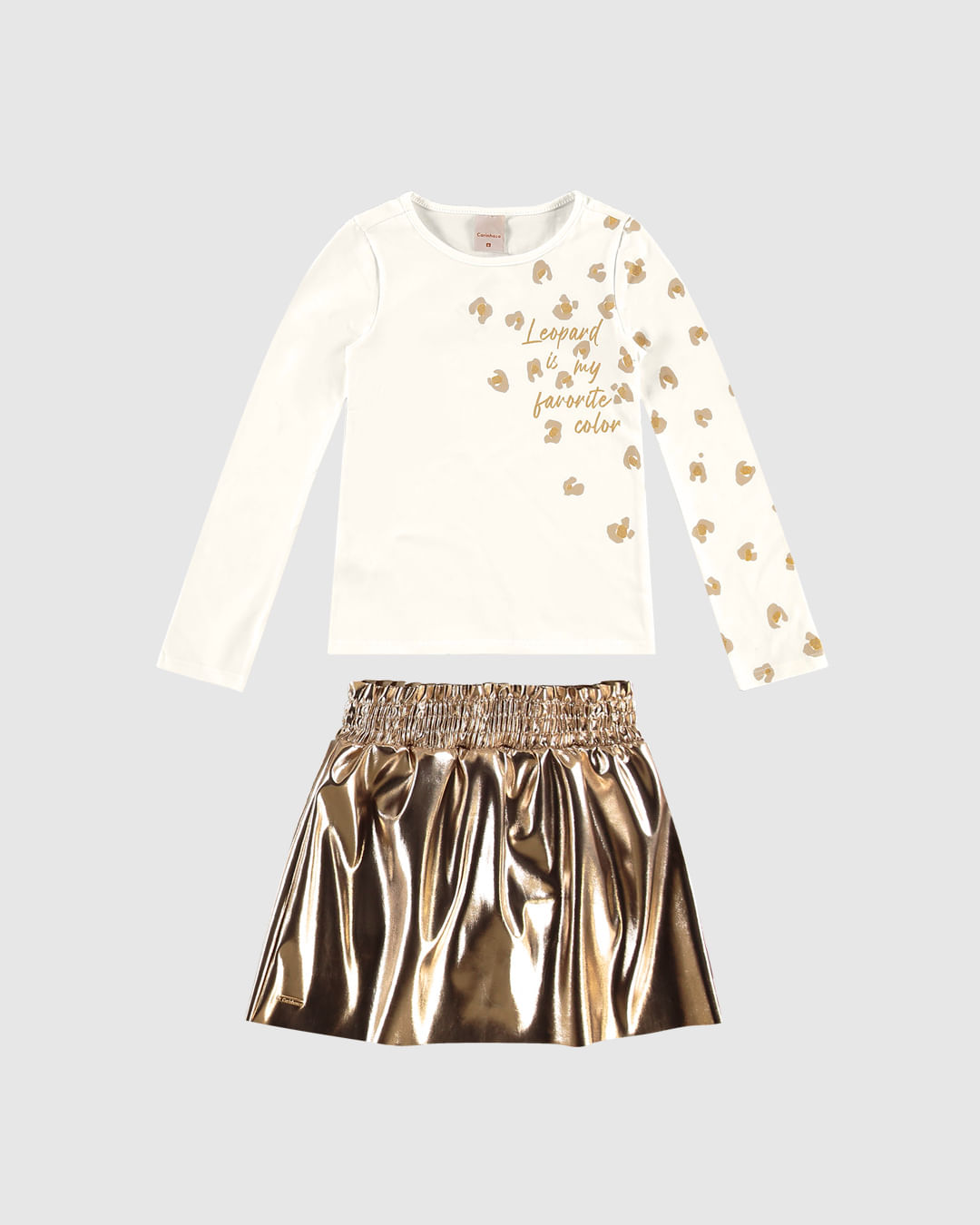 Conjunto Menina Shorts Saia Cós Elástico Em Corino - Carinhoso