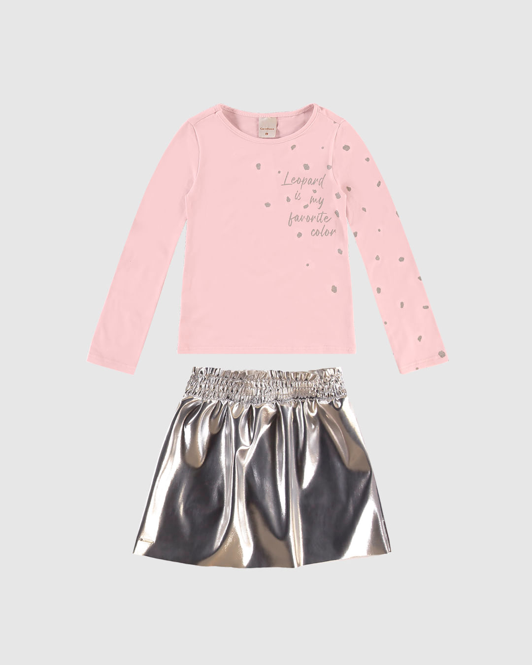 Conjunto Menina Shorts Saia Cós Elástico em Corino - Carinhoso