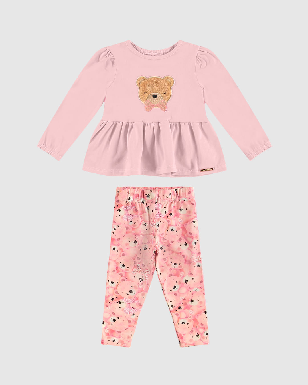 Conjunto Menina Blusa Manga Longa Aplique Bordado Em Algodão - Carinhoso - Imagem 2