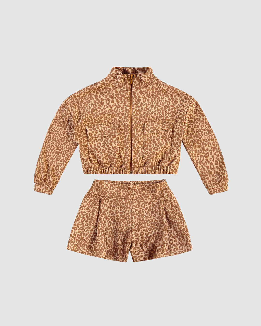 Conjunto Menina Animal Print Jaqueta Bolsos Frontais E Shorts Saia - Carinhoso - Imagem 10