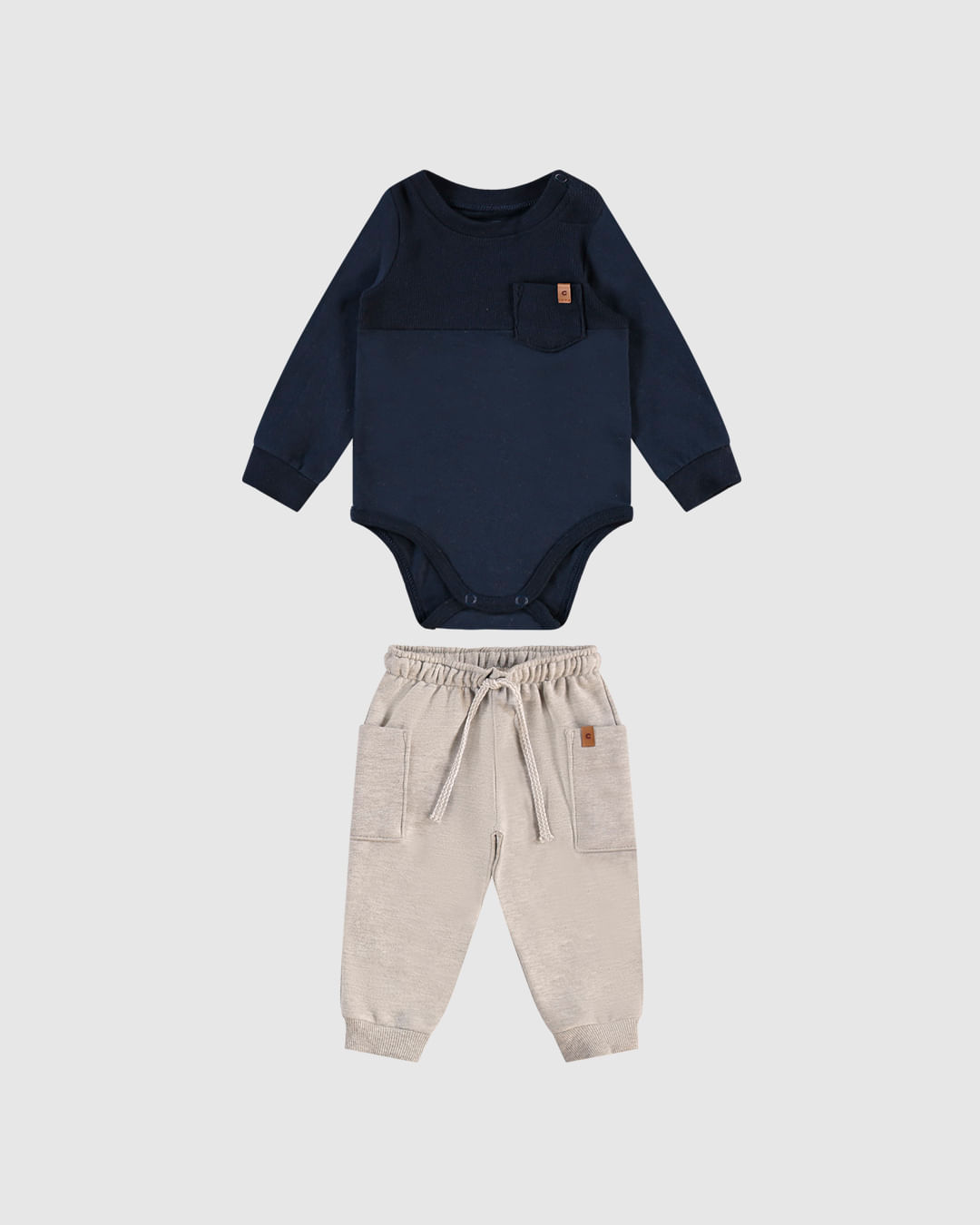 Conjunto Menino Body Manga Longa Bolso Frontal Em Algodão - Carinhoso - Imagem 2