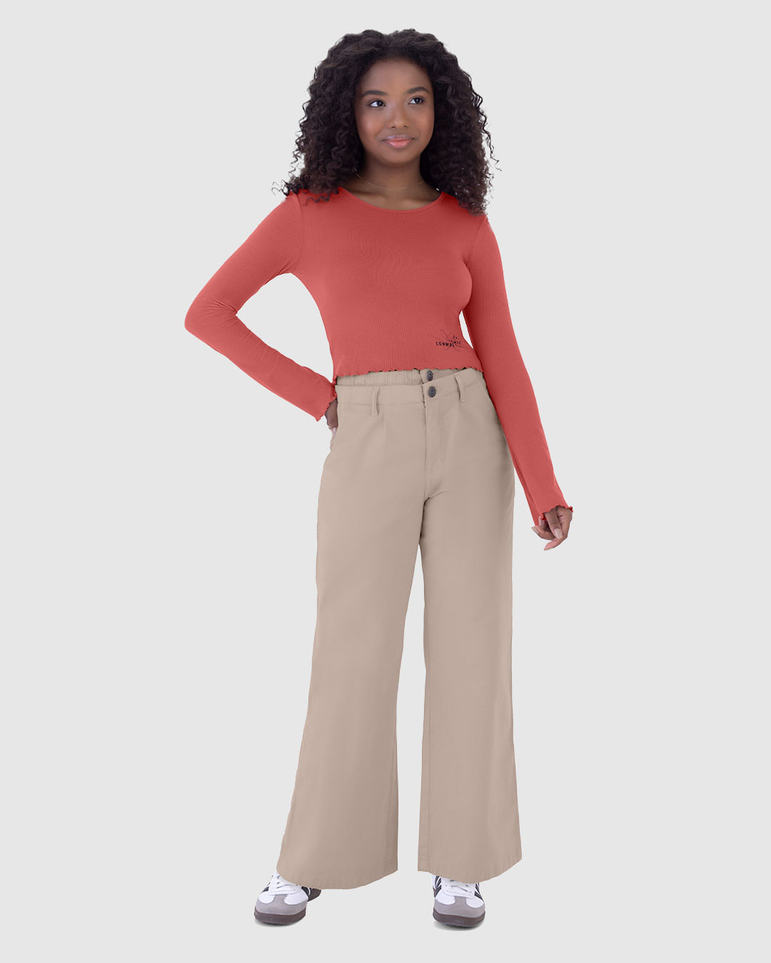 Calça Menina Relaxed Fit Cintura Baixa Em Sarja Com Elastano Malwee Kids - Imagem 10