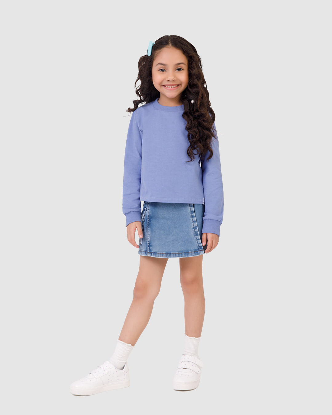 Shorts Saia Infantil Menina Evasê Bolso Lateral Em Jeans Moletom Malwee Kids - Imagem 13