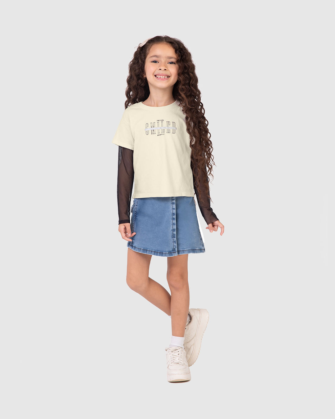 Blusa Infantil Menina The Girl Smiled Manga Longa de Tule Malwee Kids