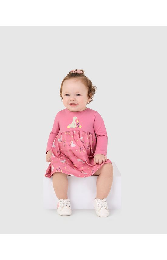 Vestido Infantil Rodado Manga Longa Em Algodão Malwee Kids