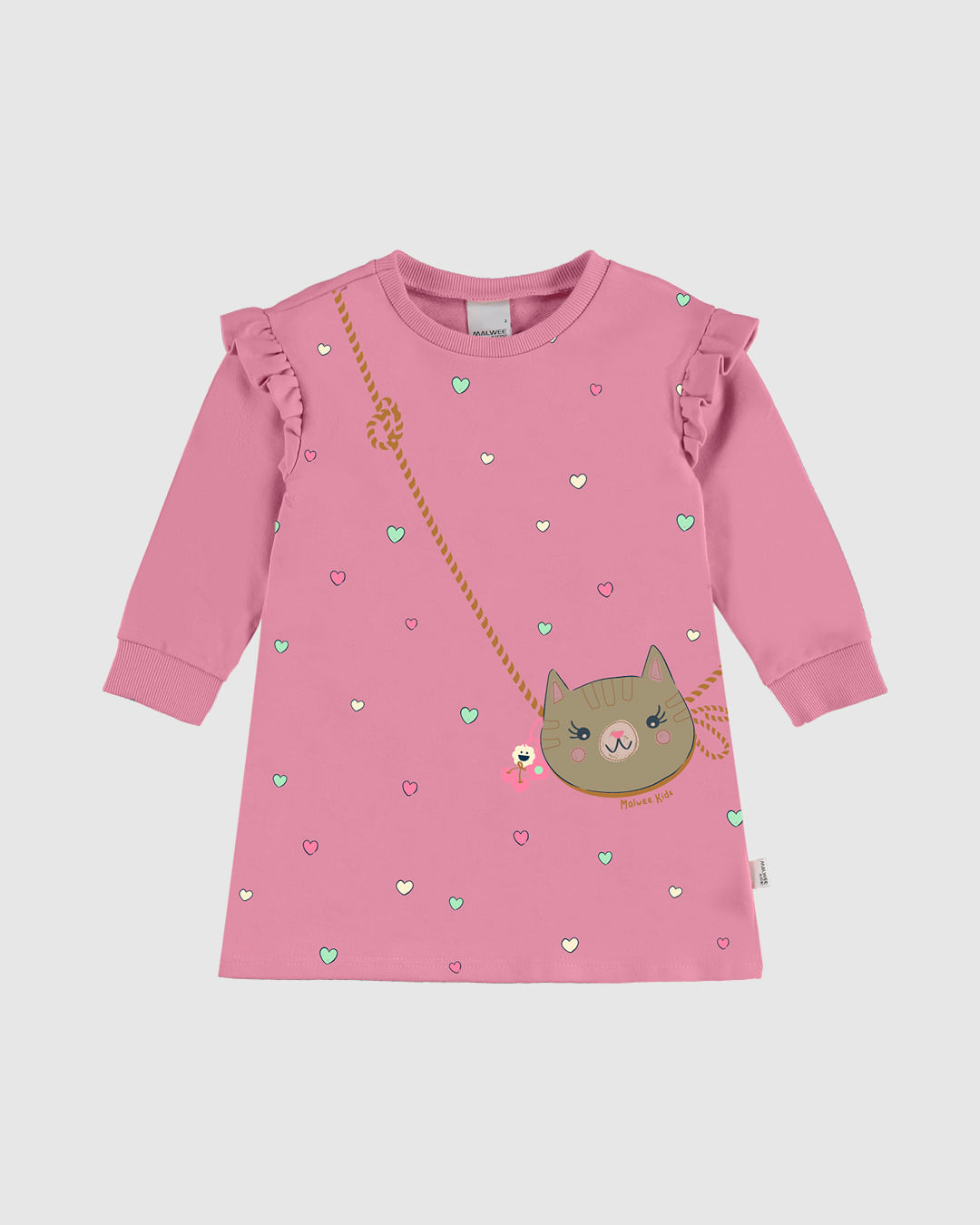 Vestido Infantil T-Shirt Manga Longa Em Moletinho Malwee Kids - Imagem 2