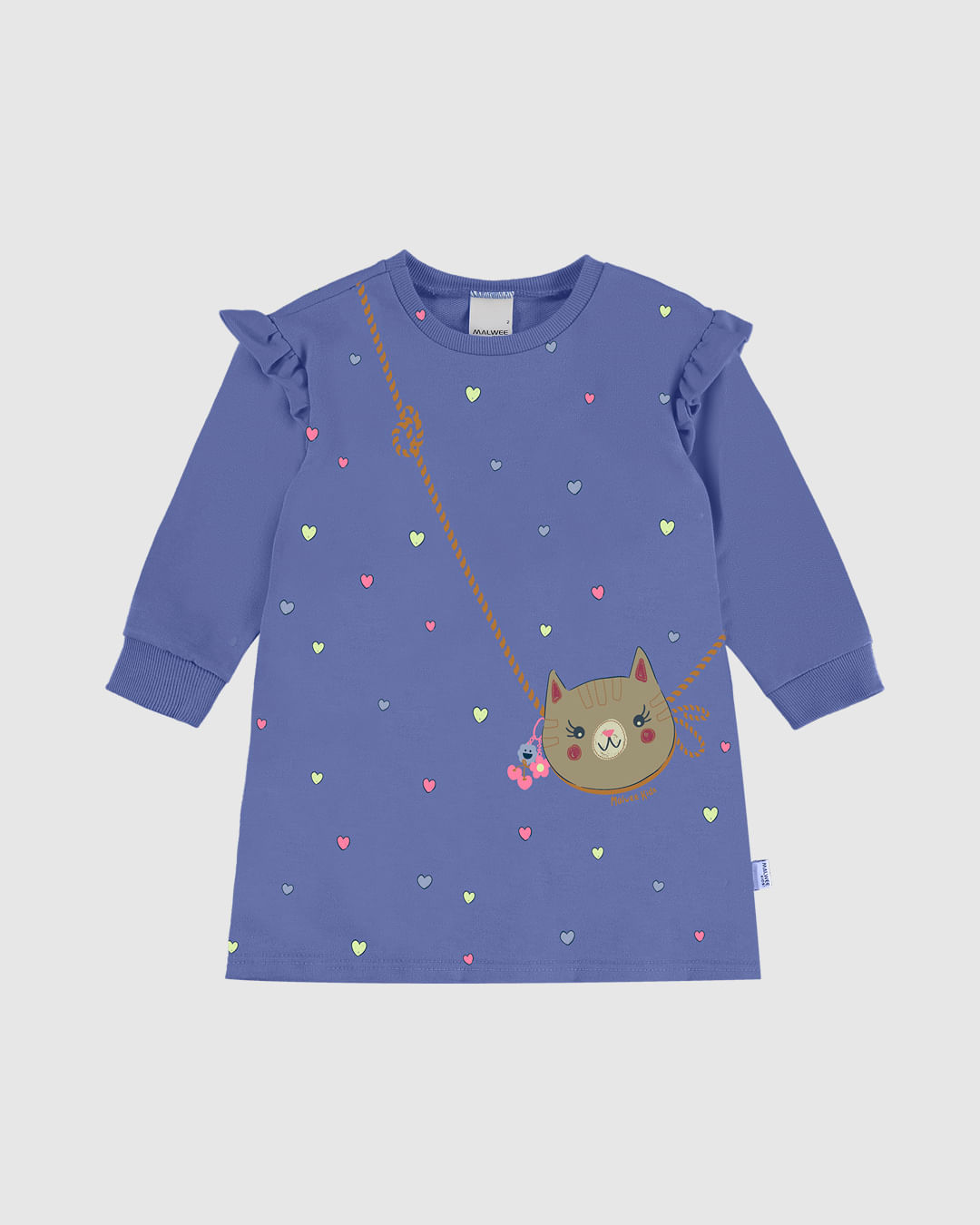 Vestido Infantil T-Shirt Manga Longa Em Moletinho Malwee Kids