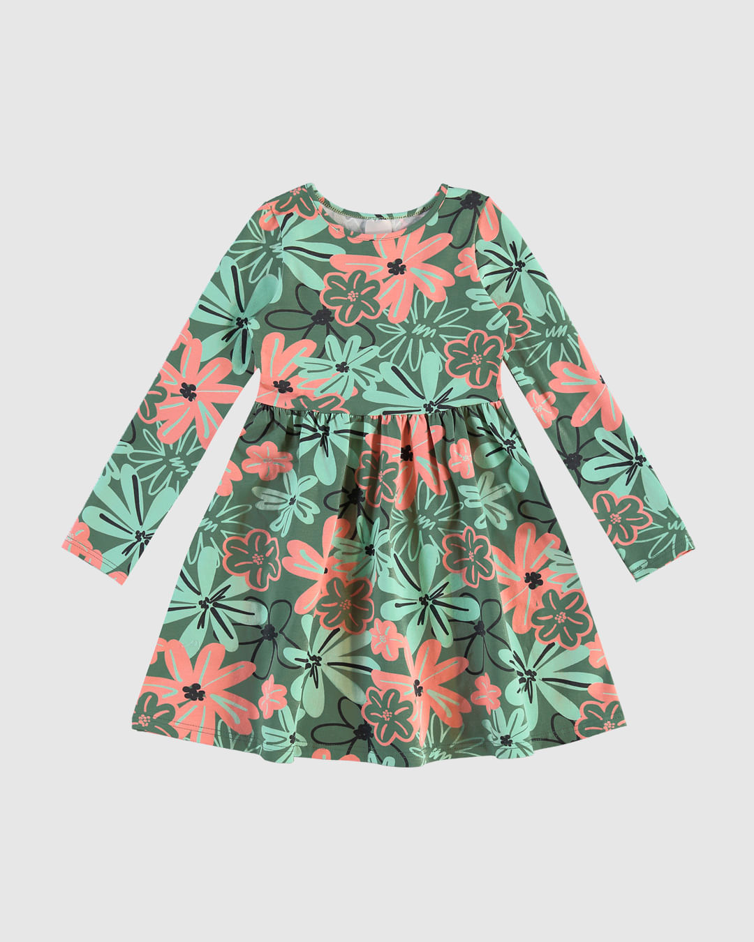 Vestido Infantil Acinturado Manga Longa Em Algodão Malwee Kids