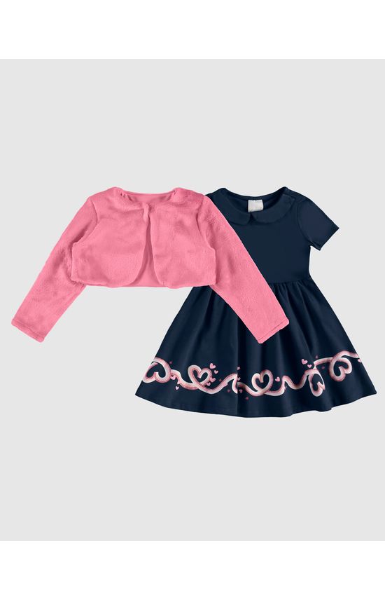 Conjunto Infantil Menina Casaco Pelúcia E Vestido Malwee Kids