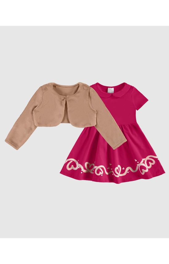 Conjunto Infantil Menina Casaco Pelúcia E Vestido Malwee Kids
