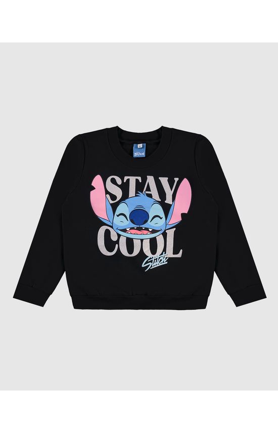 Blusão Infantil Menina Stay Cool Stitch Disney Em Moletom Malwee Kids