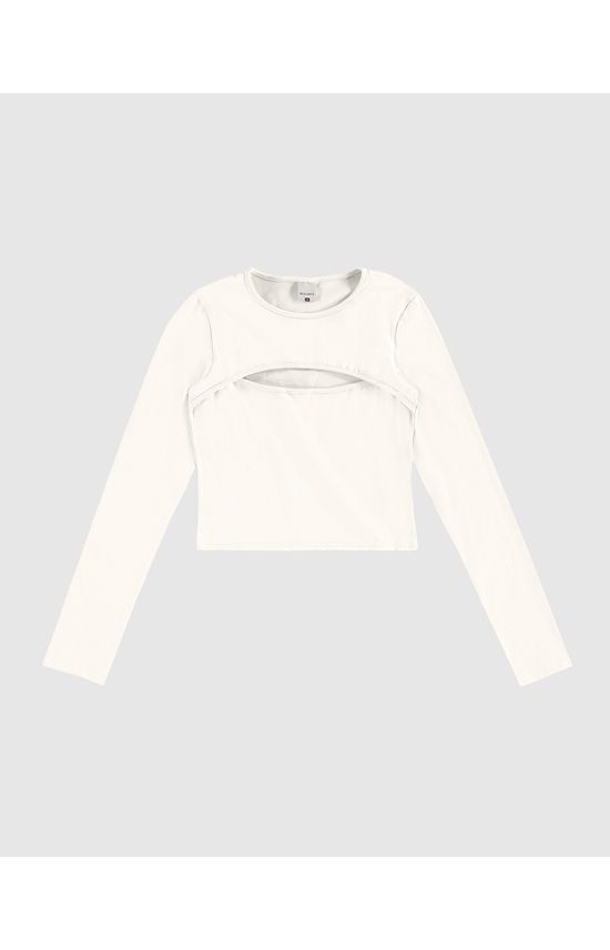 Blusa Menina Manga Longa Decote Detalhe Vazado Em Algodão Malwee Kids