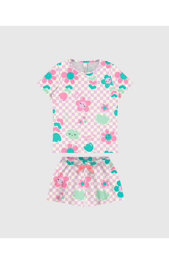 Pijama Infantil Menina Manga Curta Estampado Em Algodão Malwee Kids