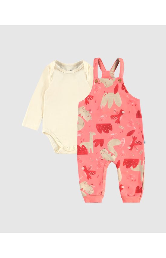 Conjunto Infantil Menina Body E Macacão Estampado Malwee Kids