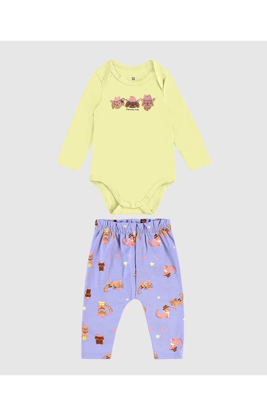 Conjunto Infantil Menina Body Manga Longa E Calça Em Algodão Malwee Kids