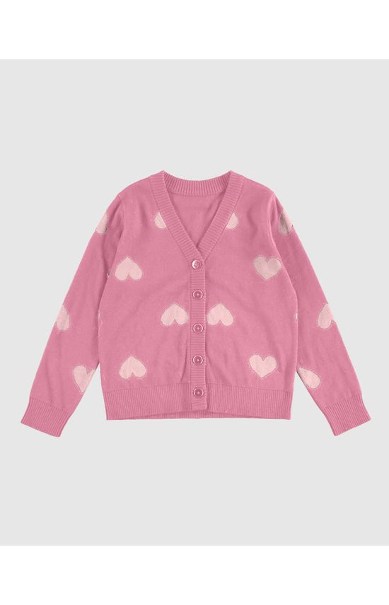 Cardigan Infantil Menina Estampa Corações Em Tricô Malwee Kids