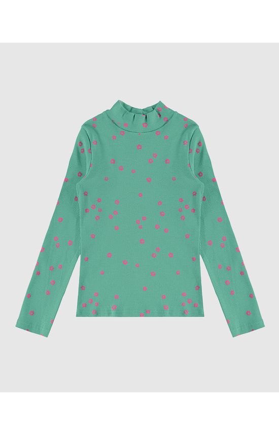 Blusa Infantil Menina Gola Alta Manga Longa Em Ribana Malwee Kids