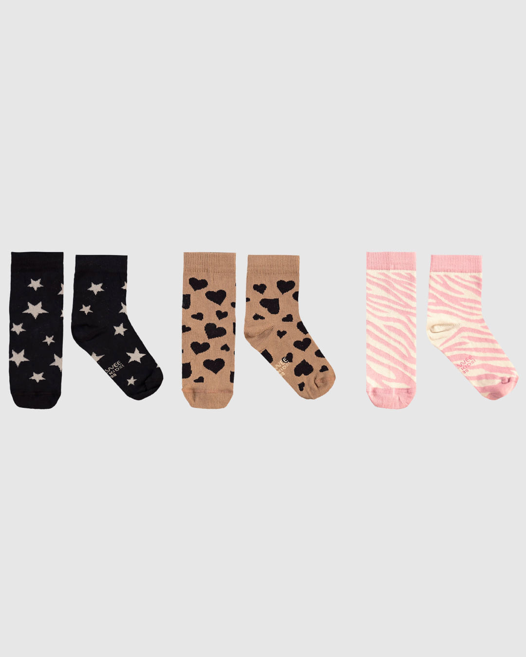 Kit 3 Meias Infantis Unissex Estampado Cano Curto Malwee Kids