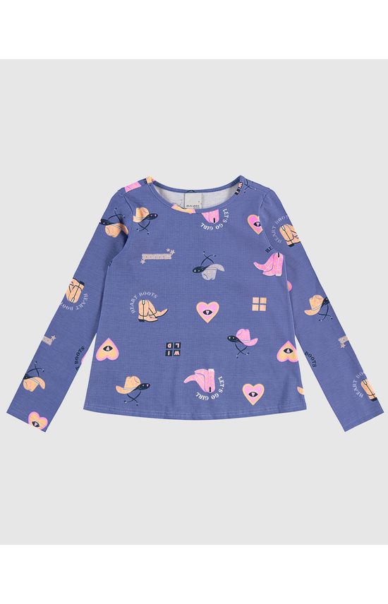 Blusa Infantil Menina Manga Longa Estampada Em Algodão Malwee Kids