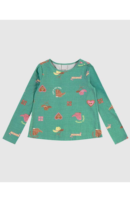 Blusa Infantil Menina Manga Longa Estampada Em Algodão Malwee Kids