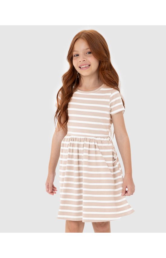 Vestido Infantil Evasê Listrado Em Malha Algodão Malwee Kids