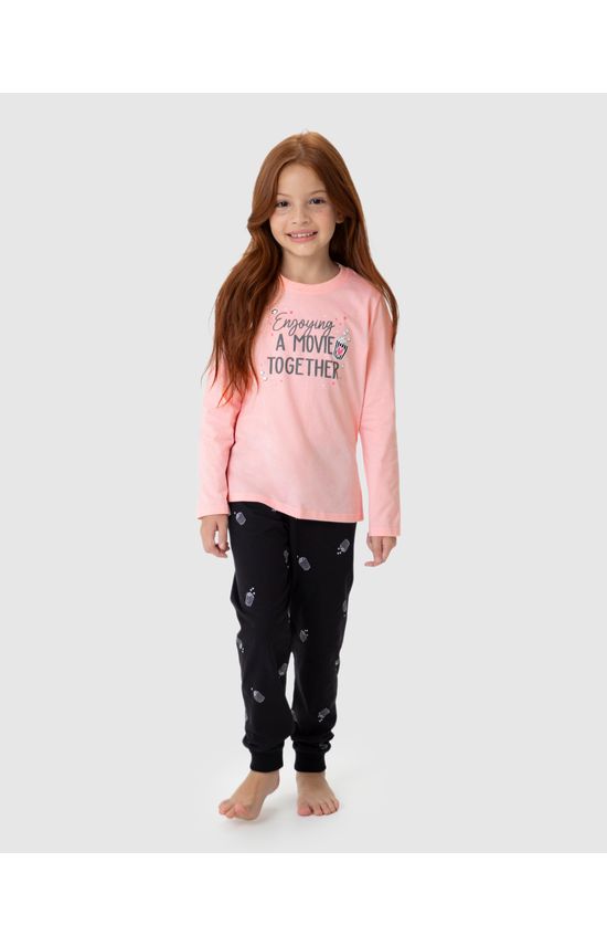 Pijama Infantil Menina Enjoying A Movie Together Em Algodão Malwee Kids