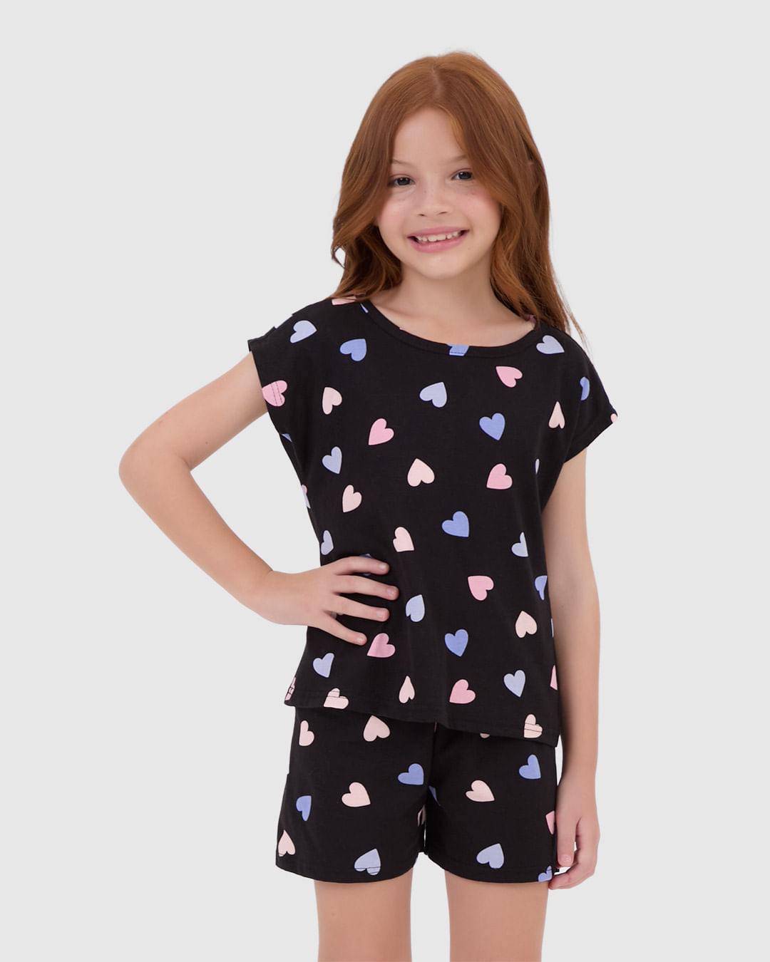 Pijama Infantil Menina Manga Curta Estampado em Algodão Malwee Kids