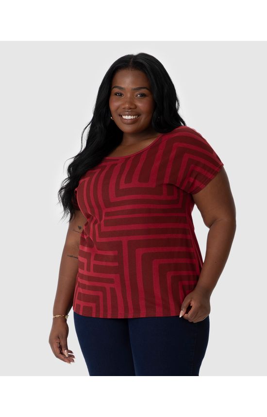 Blusa Feminina Plus Size Estampa Geométrica Em Algodão