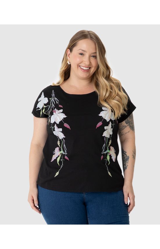 Blusa Feminina Plus Size Estampa Floral Em Algodão