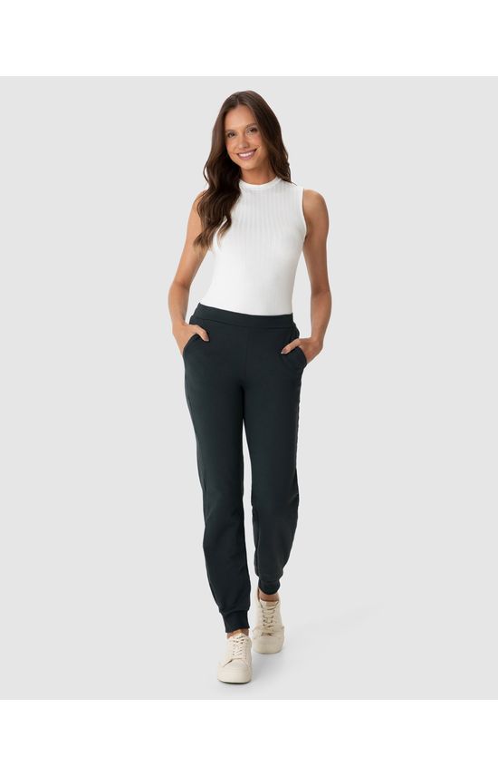 Calça Feminina Carrot Barra Com Prega Em Moletom Stretch Flanelado