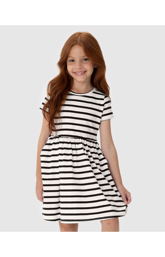 Vestido Infantil Evasê Listrado Em Malha Algodão Malwee Kids
