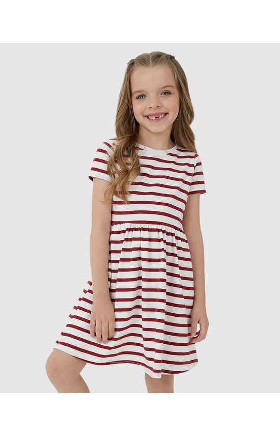 Vestido Infantil Evasê Listrado Em Malha Algodão Malwee Kids