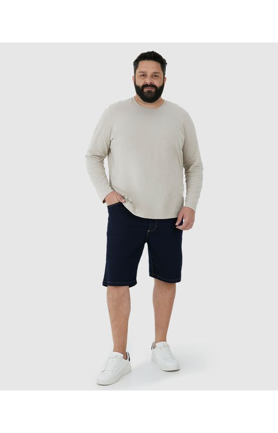 Bermuda Masculina Plus Size Bolso Funcional Em Jeans Com Elastano
