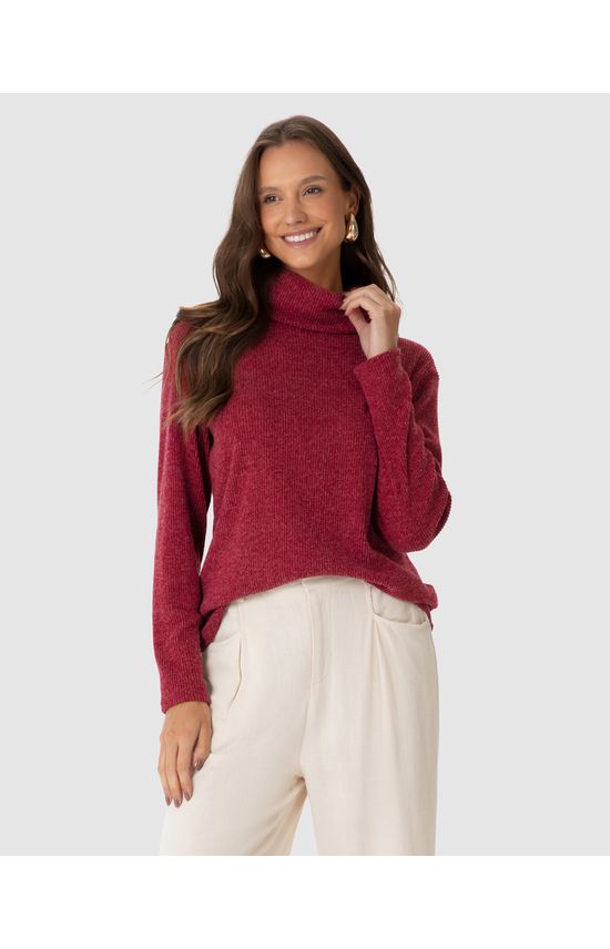 Blusa Ampla Feminina Gola Alta Em Tricô Rajado Flanelado