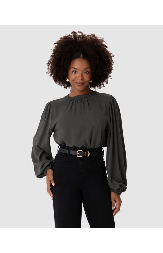 Blusa Ampla Feminina Manga Longa Bufante Em Viscolinho