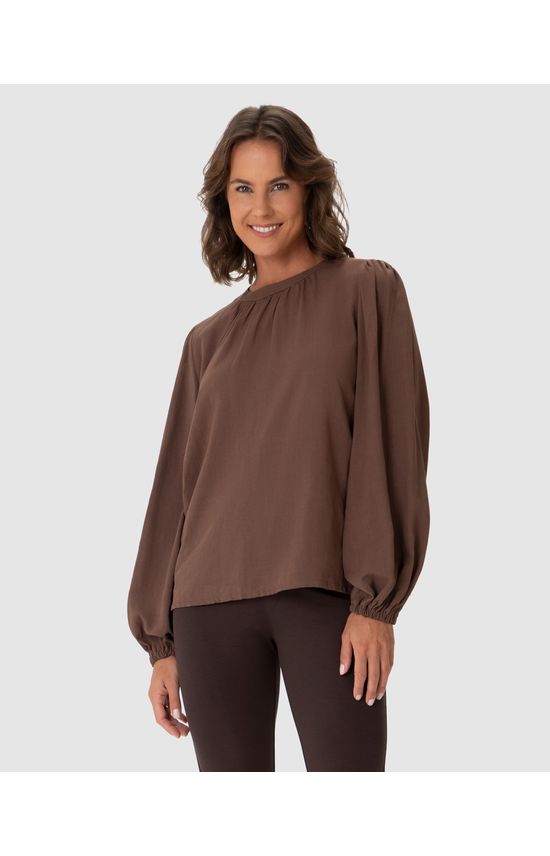 Blusa Ampla Feminina Manga Longa Bufante Em Viscolinho