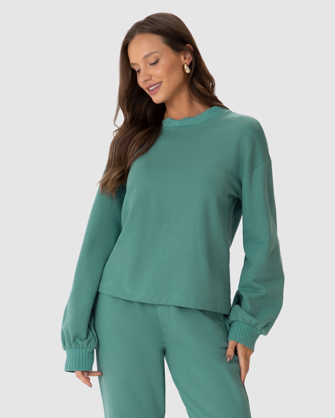 Blusão Feminino Gola Redonda Manga Longa Em Moletom Linho - Imagem 21