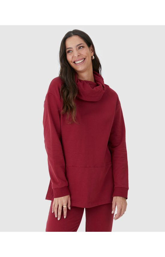Blusão Feminino Alongado Fenda Lateral Em Moletom Stretch Flanelado