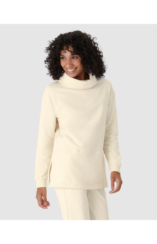 Blusão Feminino Alongado Fenda Lateral Em Moletom Stretch Flanelado