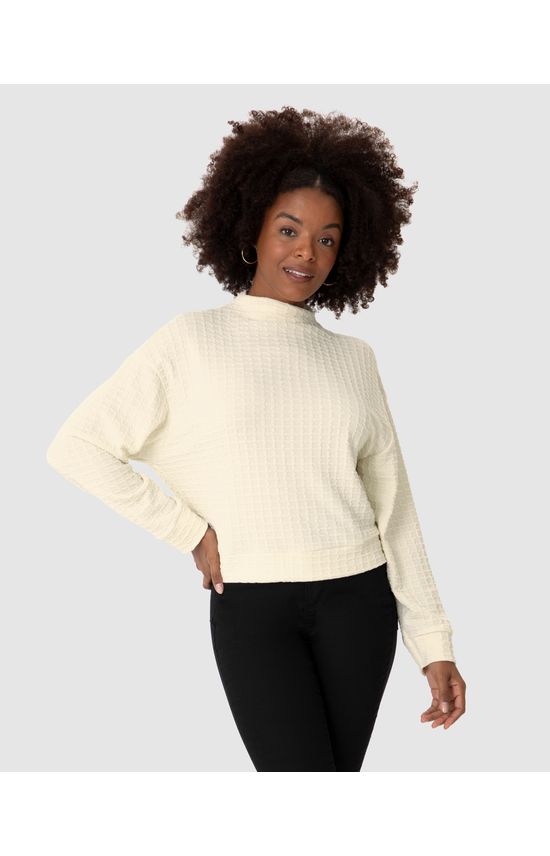 Blusão Amplo Feminino Gola Alta Em Jacquard Texturizado