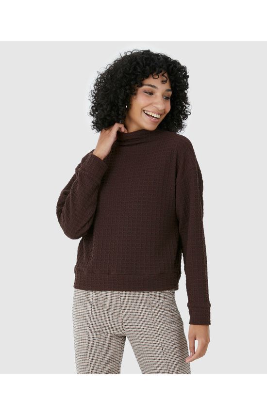 Blusão Amplo Feminino Gola Alta Em Jacquard Texturizado