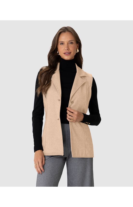 Colete Feminino Alongado Em Malha Jacquard Texturizada